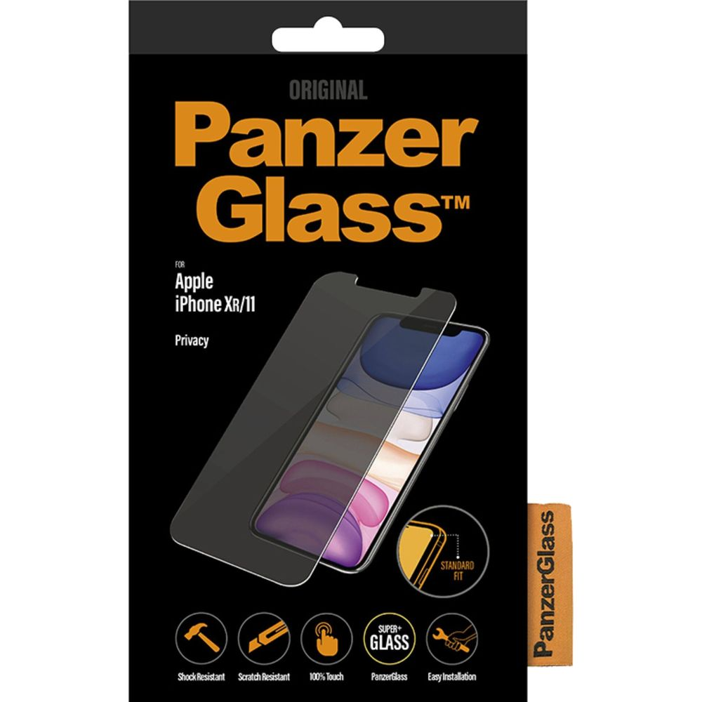 PanzerGlass screen protector for iPhone XR/11, privacy, shock resistant.