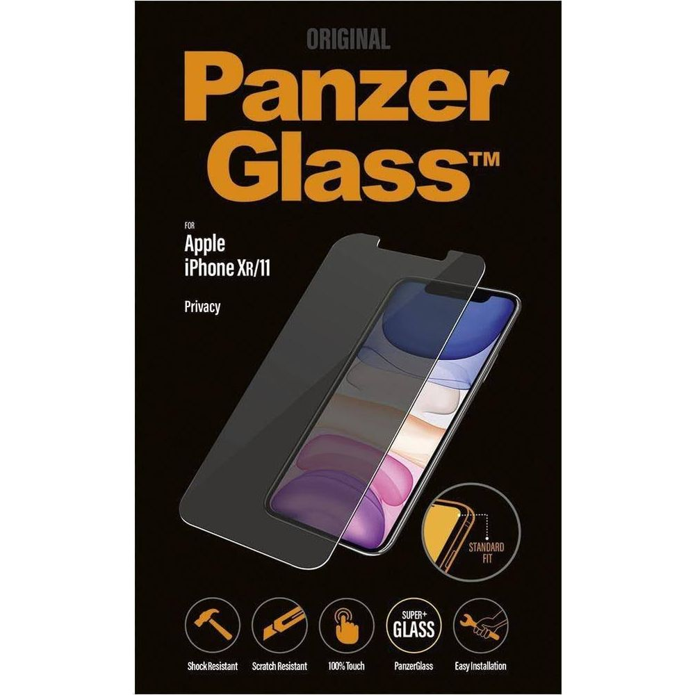 Panzer Glass screen protector for Apple iPhone XR/11, privacy, with icons.
