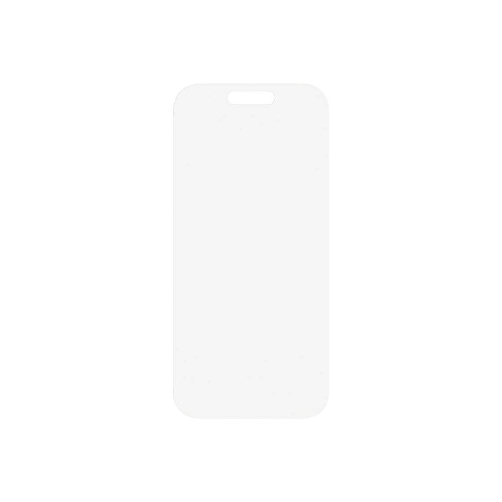 Yukarıda kesiği olan beyaz akıllı telefon ekran koruyucu.