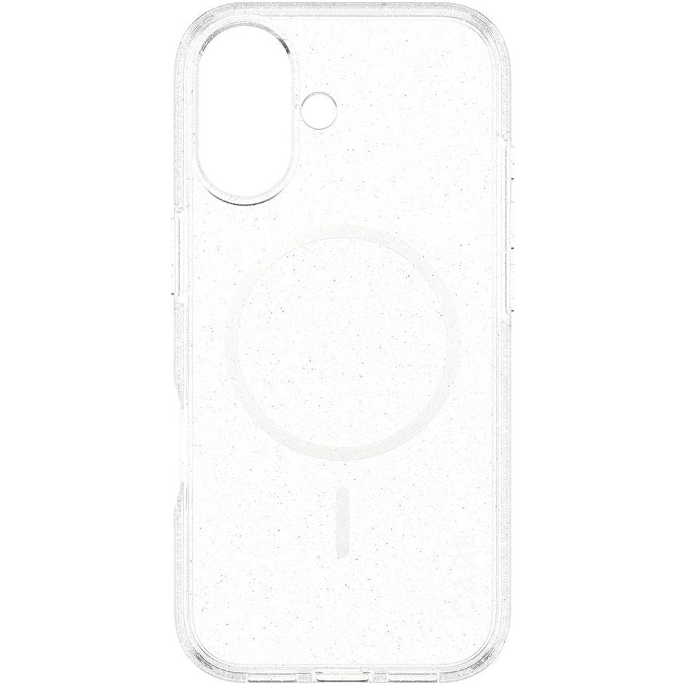 Simli parçacıklı ve MagSafe halka tasarımlı şeffaf telefon kılıfı.
