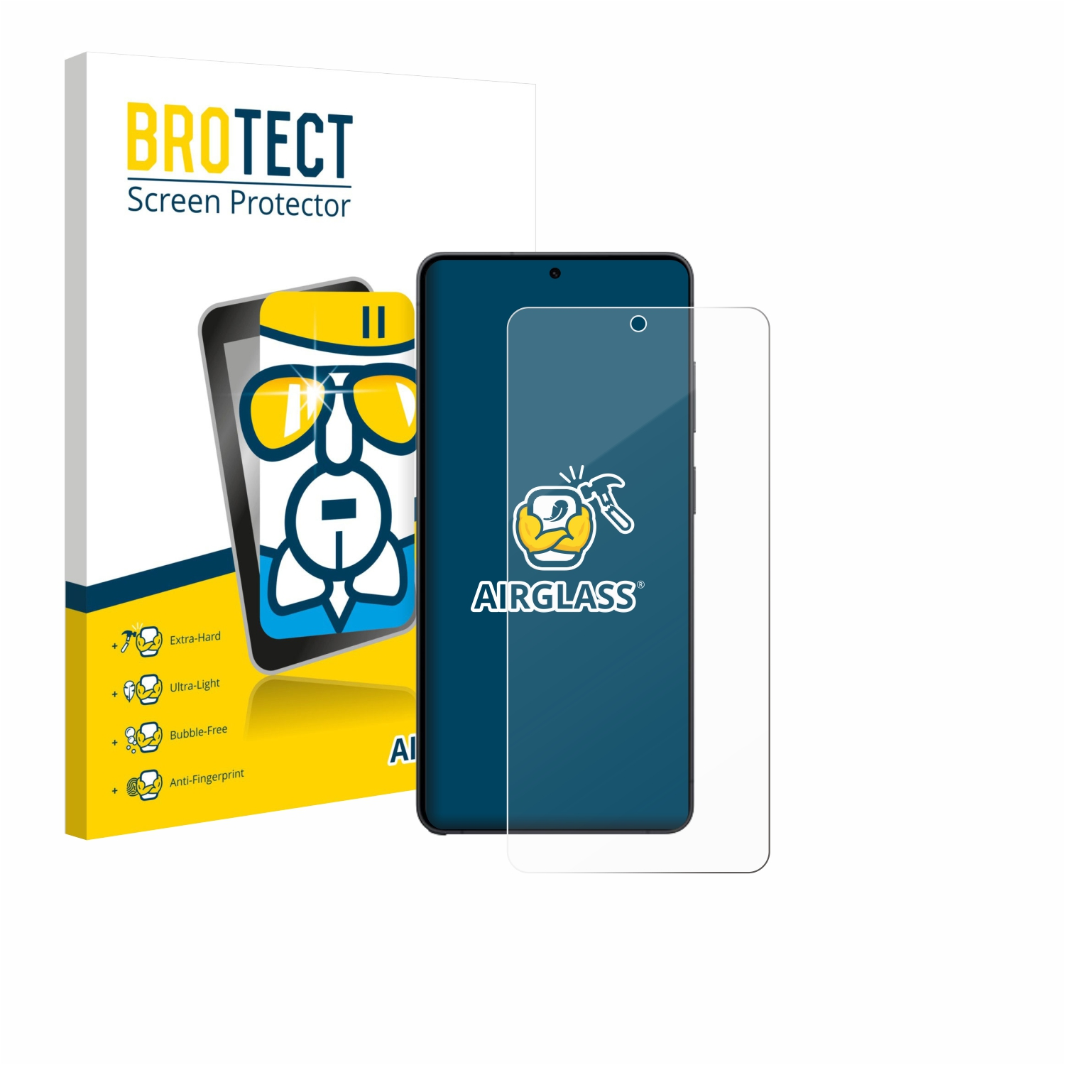 BROTECT Displayschutzverpackung mit Telefon und Displayschutz.