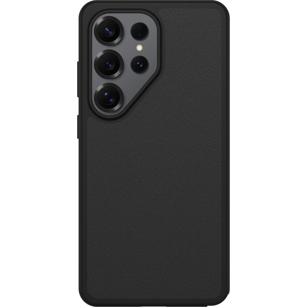 Coque de téléphone noire avec un module caméra proéminent à cinq objectifs sur le côté gauche.