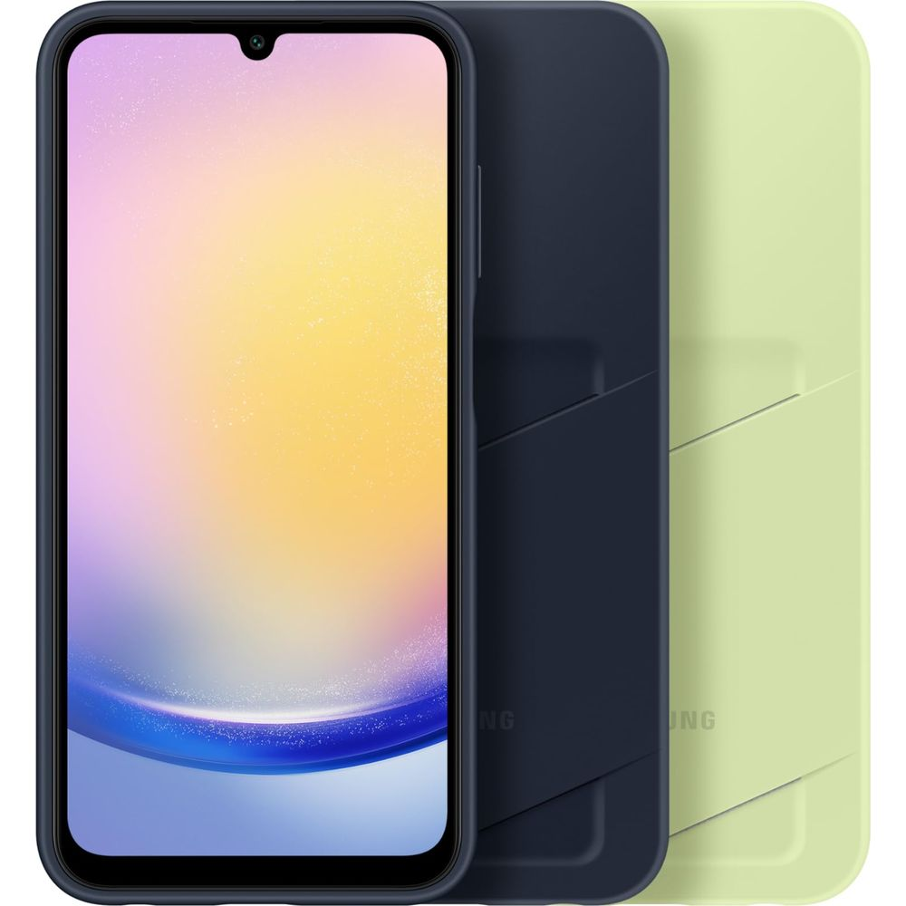 Trois coques de smartphone bleu foncé et vert clair côte à côte.