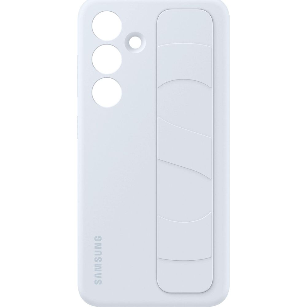 Witte Samsung telefoonhoes met drie camera-uitsparingen en gripstrip.