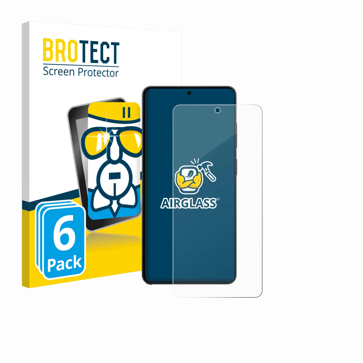 Verpackung für 6 Displayschutzfolien mit Smartphone-Abbildung.