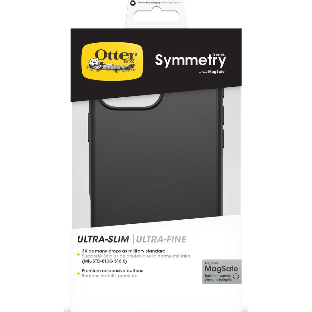 Coque noire OtterBox Symmetry Series pour MagSafe, ultra-fine.