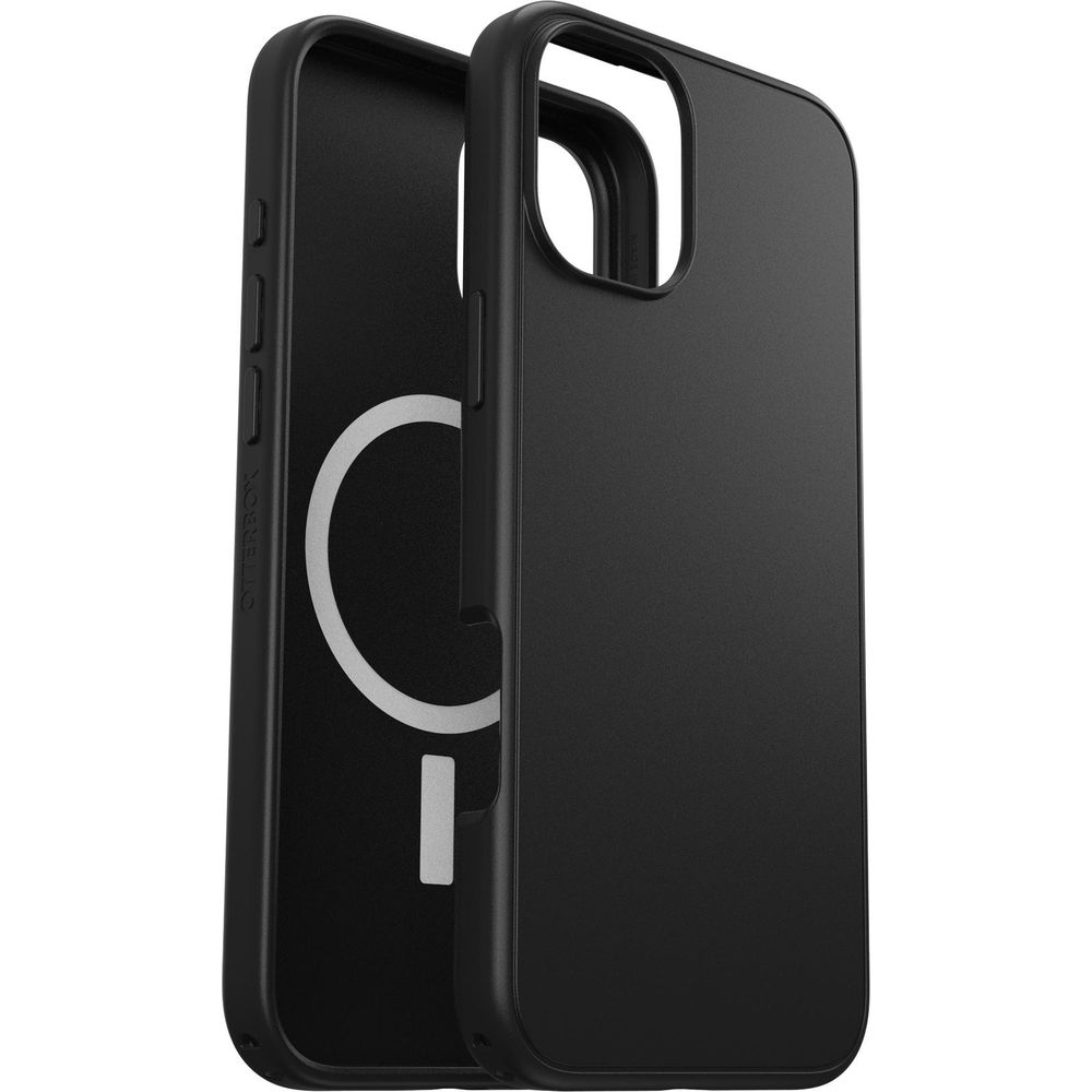 Coque noire pour iPhone, intérieur avec anneau blanc et trait.