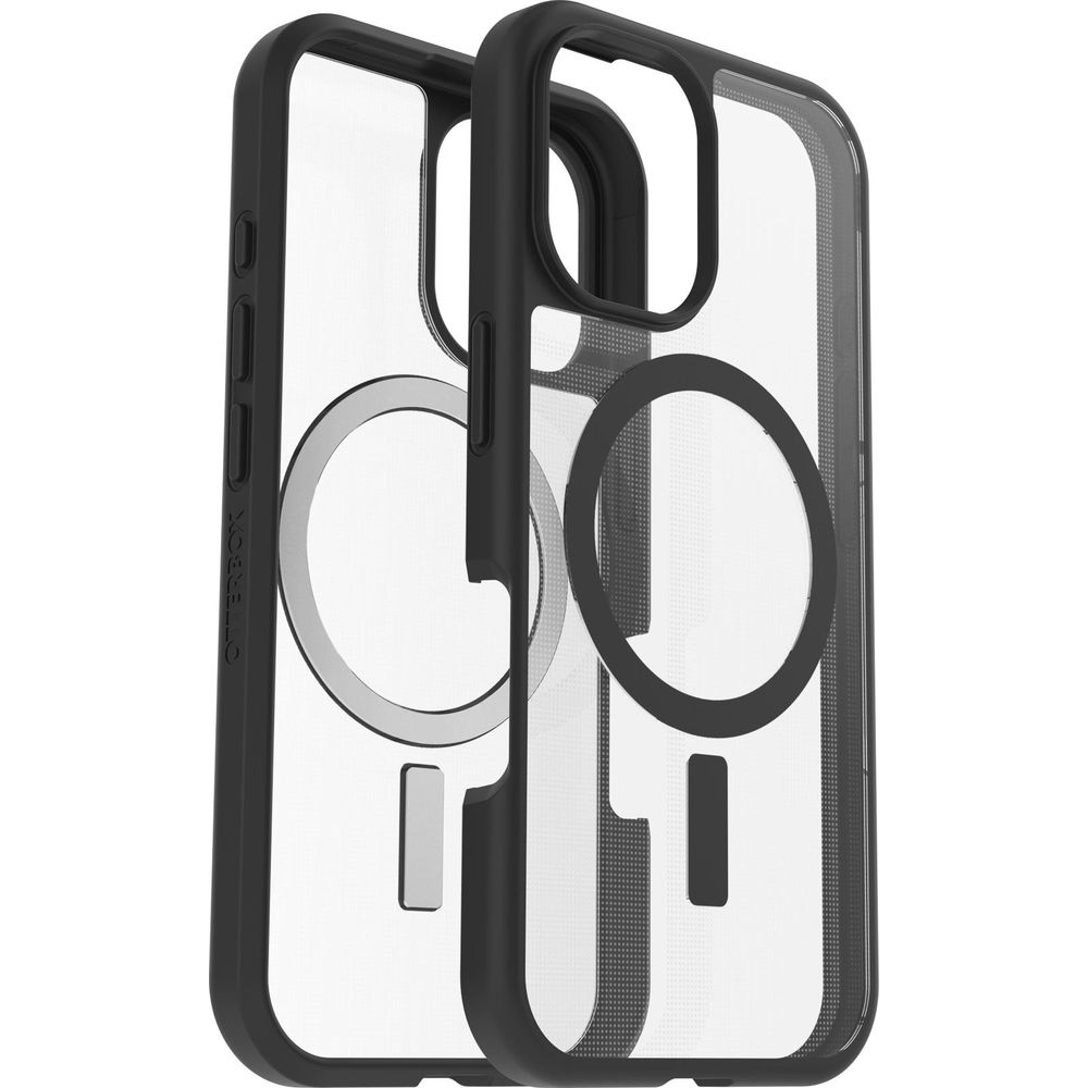 Deux coques transparentes avec bords noirs et anneaux magnétiques.