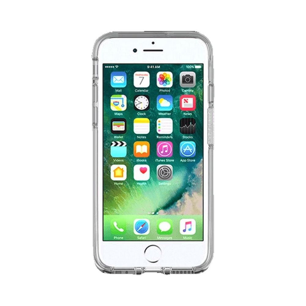Ein transparentes iPhone-Gehäuse mit App-Symbolen auf dem Bildschirm.