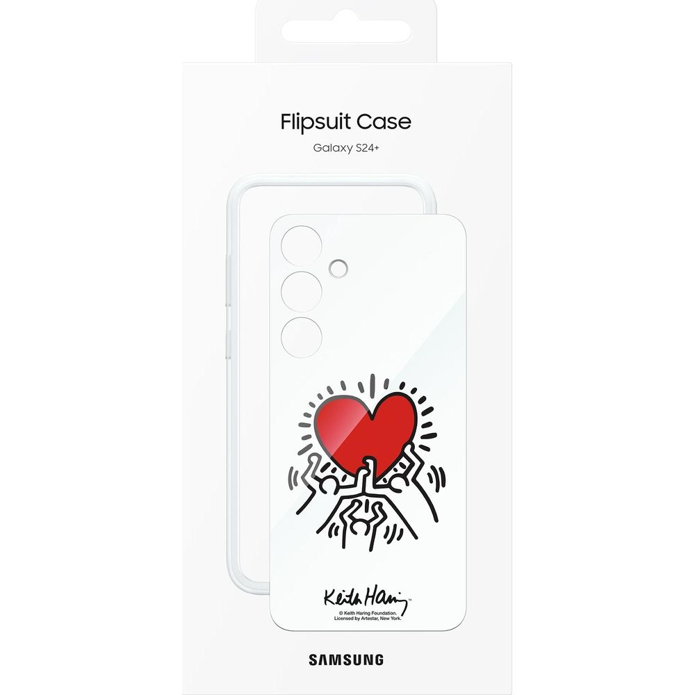 Samsung Flipsuit Hülle für Galaxy S24+ mit Keith Haring Kunstfiguren, die ein Herz halten.