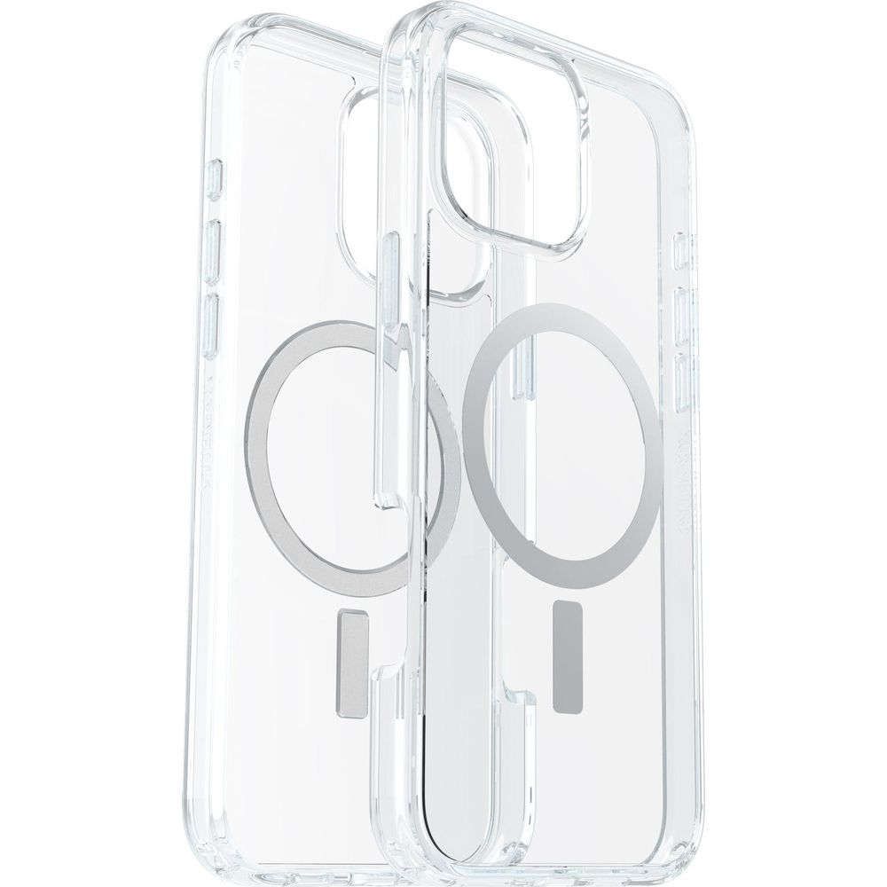 Deux coques de téléphone transparentes avec anneaux magnétiques côte à côte.