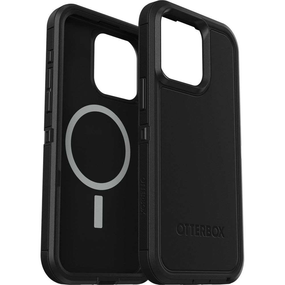 Due custodie per telefono nere una accanto all'altra con anello magnetico.