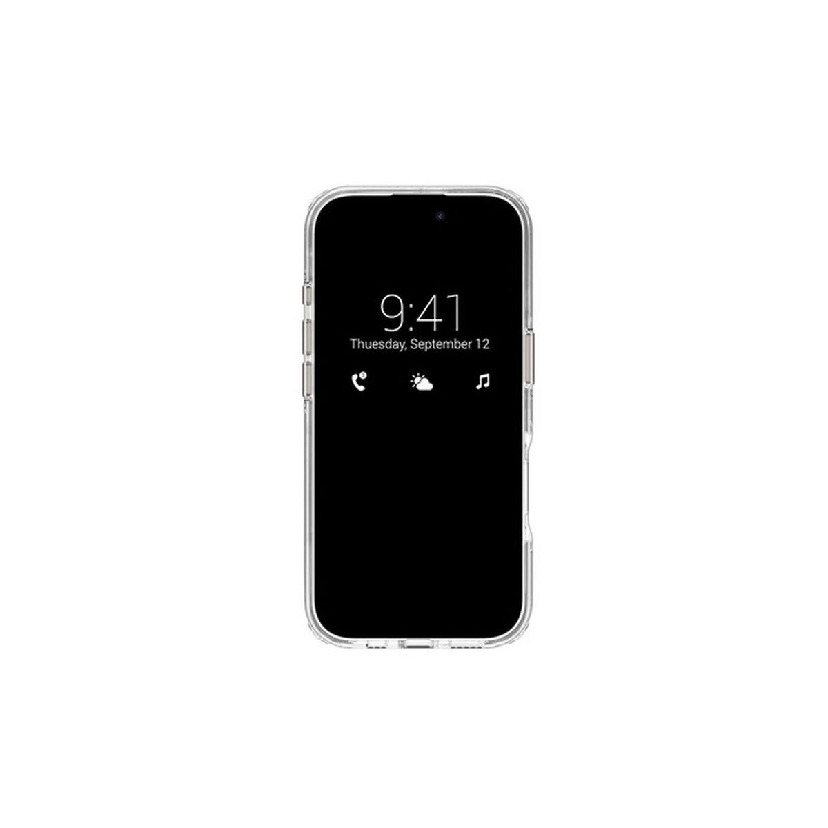 Una cover trasparente per telefono mostra uno schermo bloccato alle 9:41.