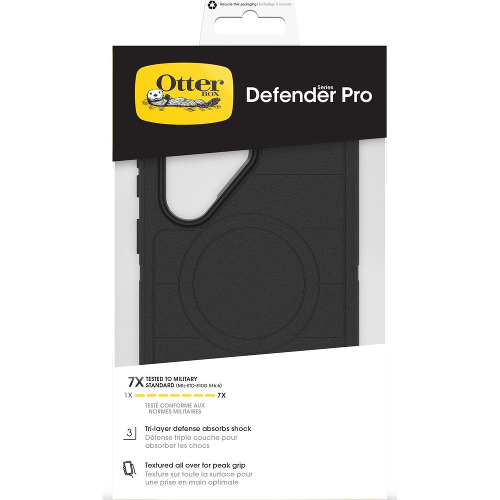 OtterBox Defender Pro case with 7X military certification and shock-absorbent textured surface.