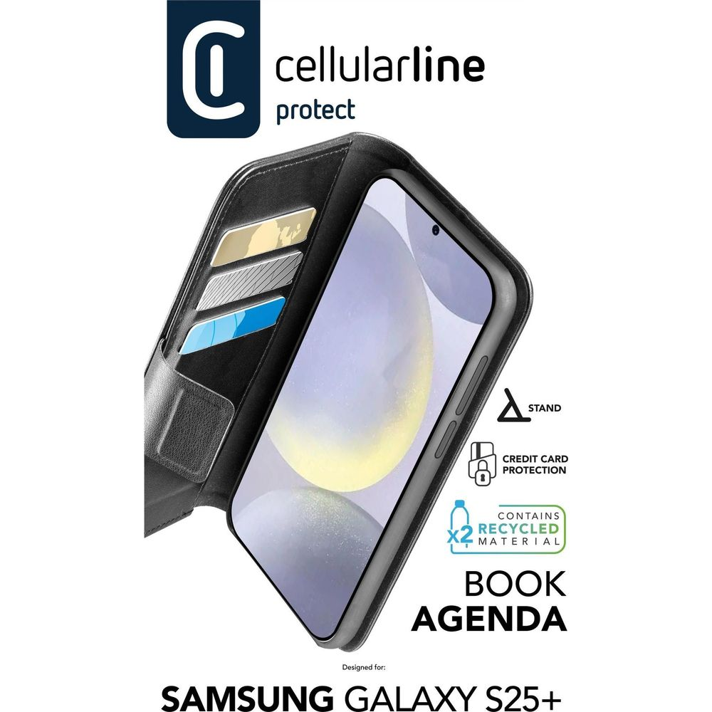 Custodia nera per telefono con slot per carte e funzione stand.