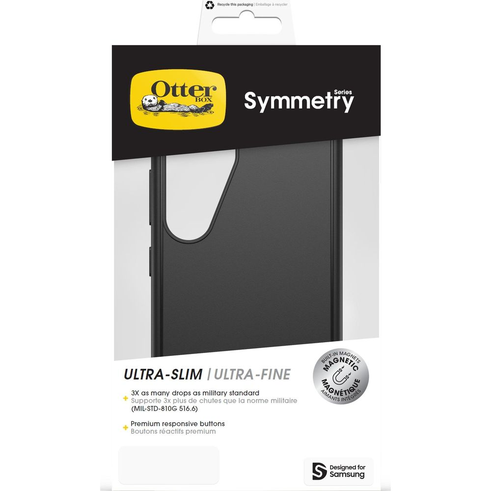 OtterBox Symmetry hoesje voor Samsung, zwart, met magneettechnologie en militaire valbescherming.