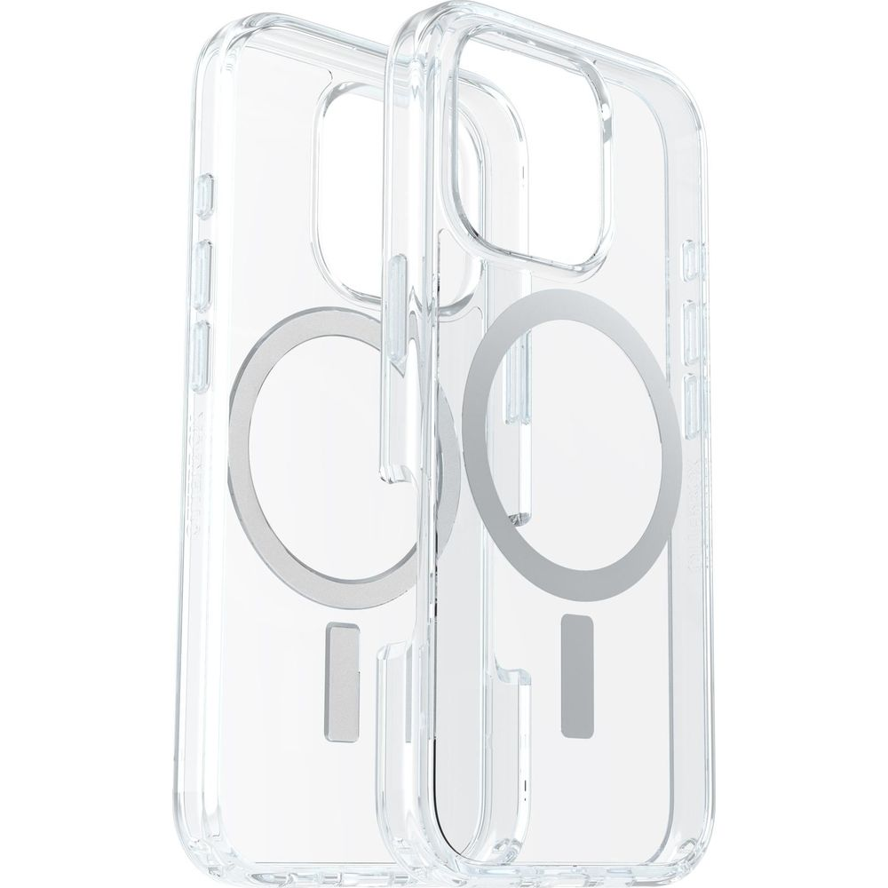 Deux coques de téléphone transparentes avec anneaux magnétiques.