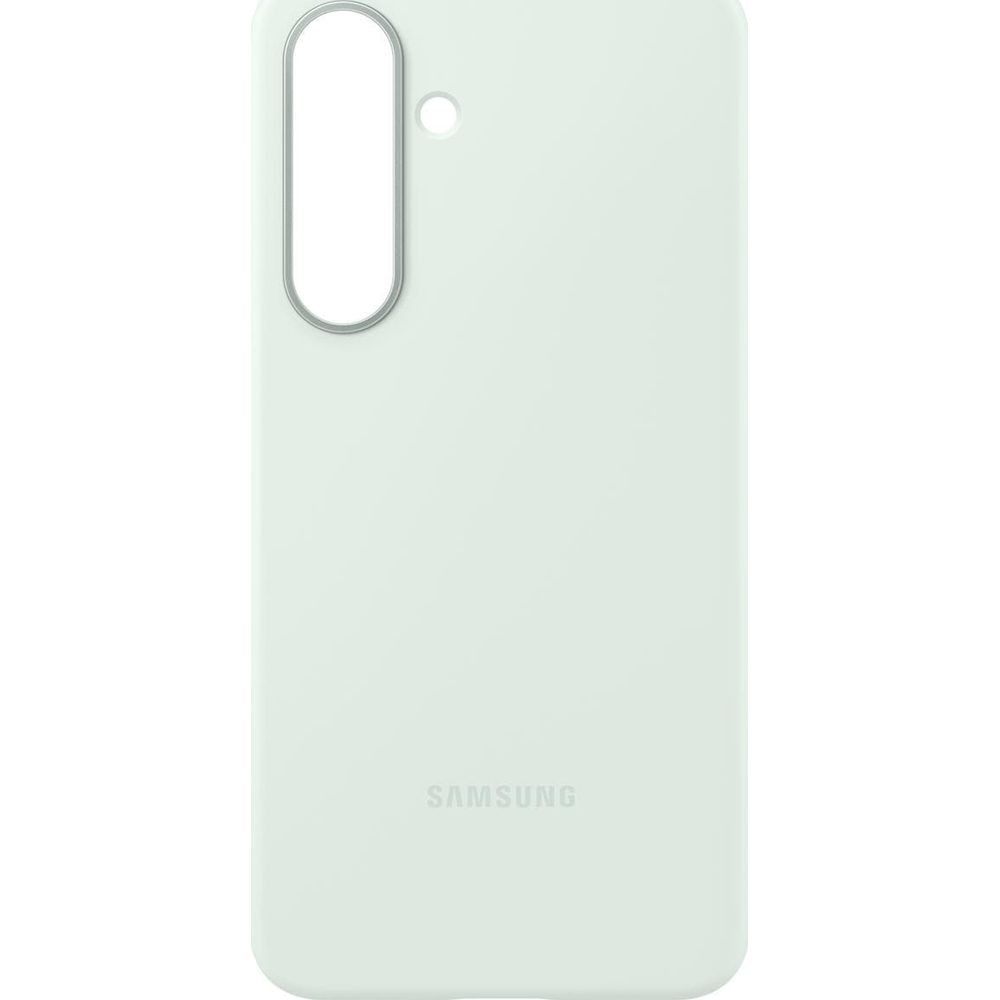 Lichtgroene telefoonhoes met camerauitsparing en Samsung-logo.