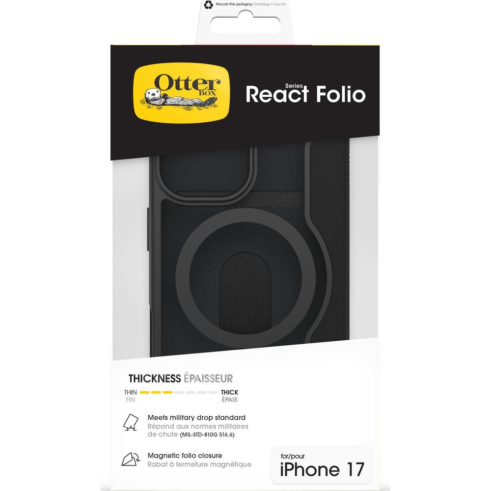 Étui OtterBox React Folio pour iPhone 17, protection antichute.
