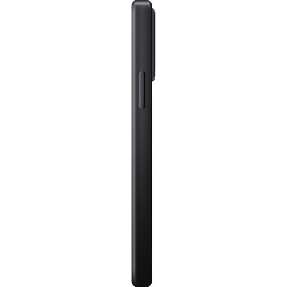 Schwarzes Smartphone im Profil auf weißem Hintergrund mit sichtbarem Lautstärkeregler.