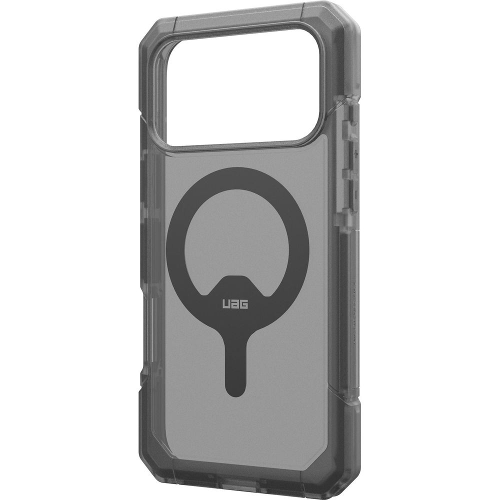 Schwarze Schutzhülle für iPhone mit magnetischem Kreis und Logo.