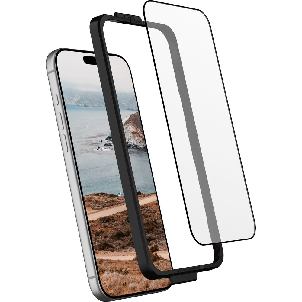 Una cornice nera e una protezione per lo schermo di uno smartphone.