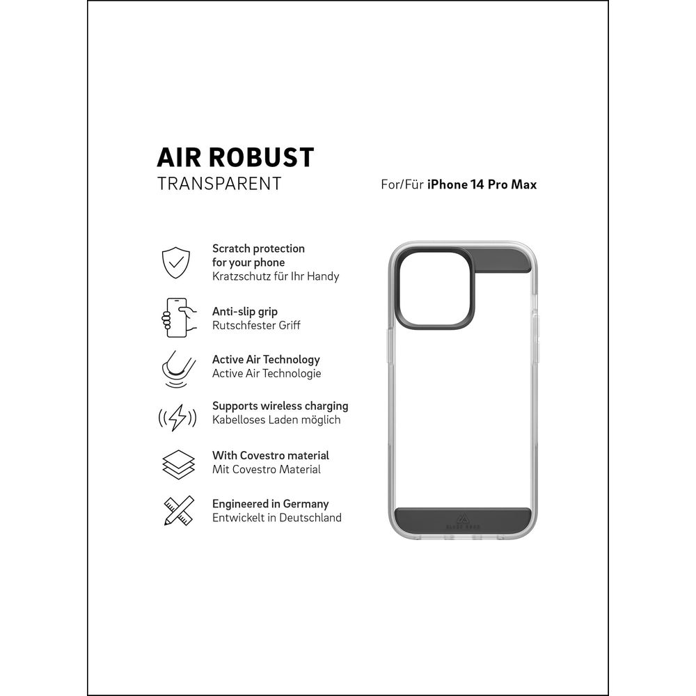 Custodia trasparente per iPhone 14 Pro Max con protezione antigraffio e impugnatura antiscivolo.