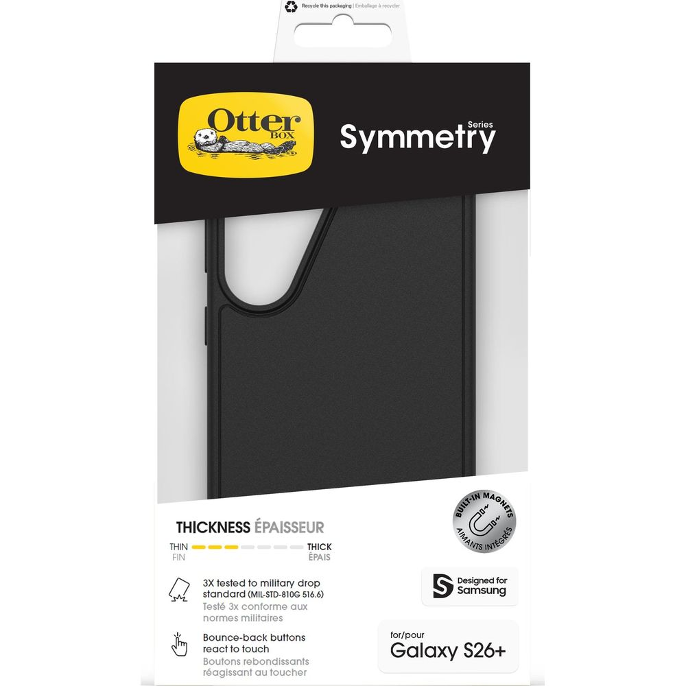 Custodia OtterBox Symmetry per Samsung Galaxy S26+, nera, testata militarmente.