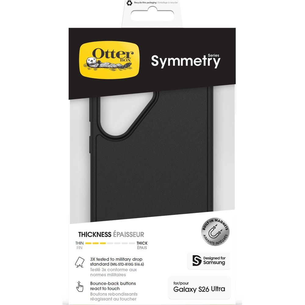 Zwarte OtterBox Symmetry case voor Samsung Galaxy S26 Ultra met magneten.