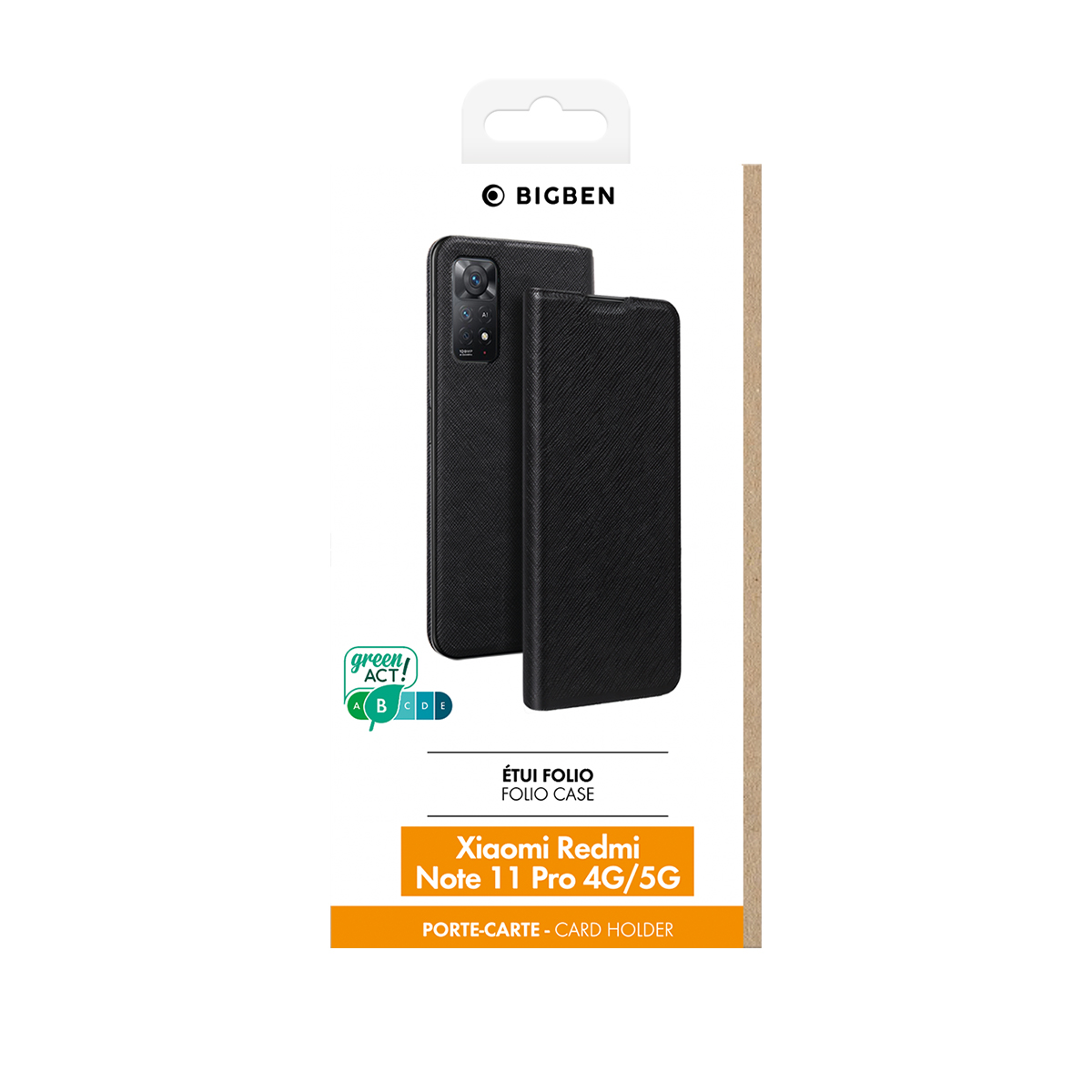 Confezione con custodia a libro nera per Xiaomi Redmi Note 11 Pro.