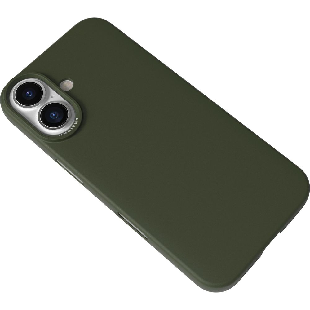 Coque de téléphone vert foncé avec deux objectifs et un anneau argenté.