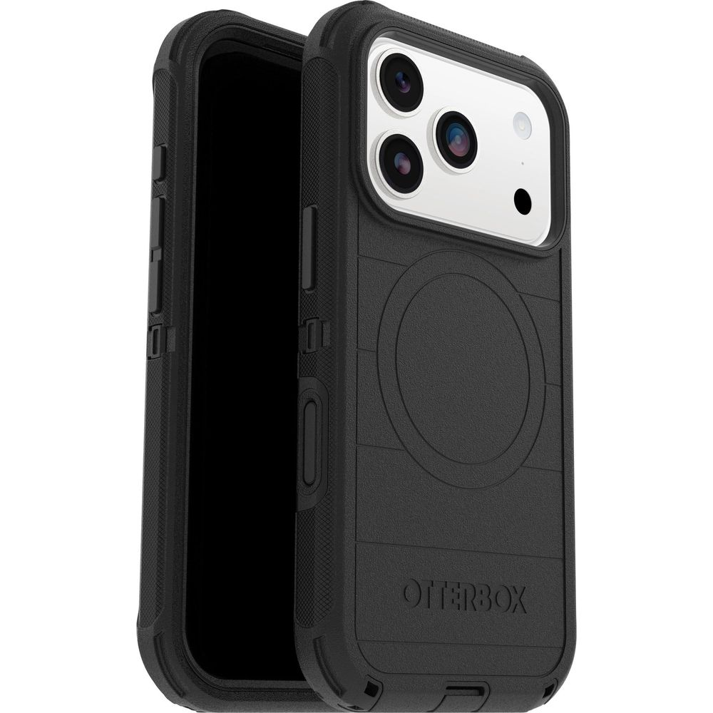 Coque de téléphone noire avec découpe caméra et logo Otterbox.