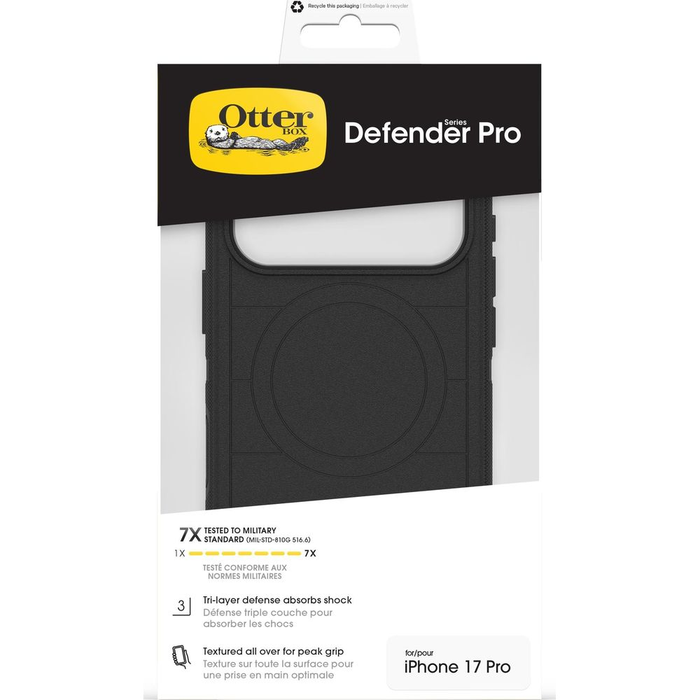 Coque OtterBox Defender Pro pour iPhone 17 Pro, noire, protection militaire.