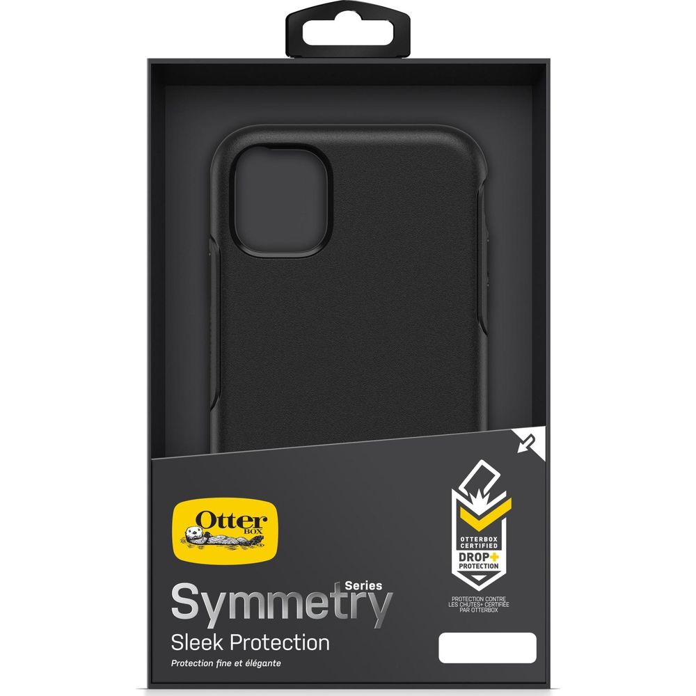 Coque noire OtterBox Symmetry en emballage avec logo Drop Protection.