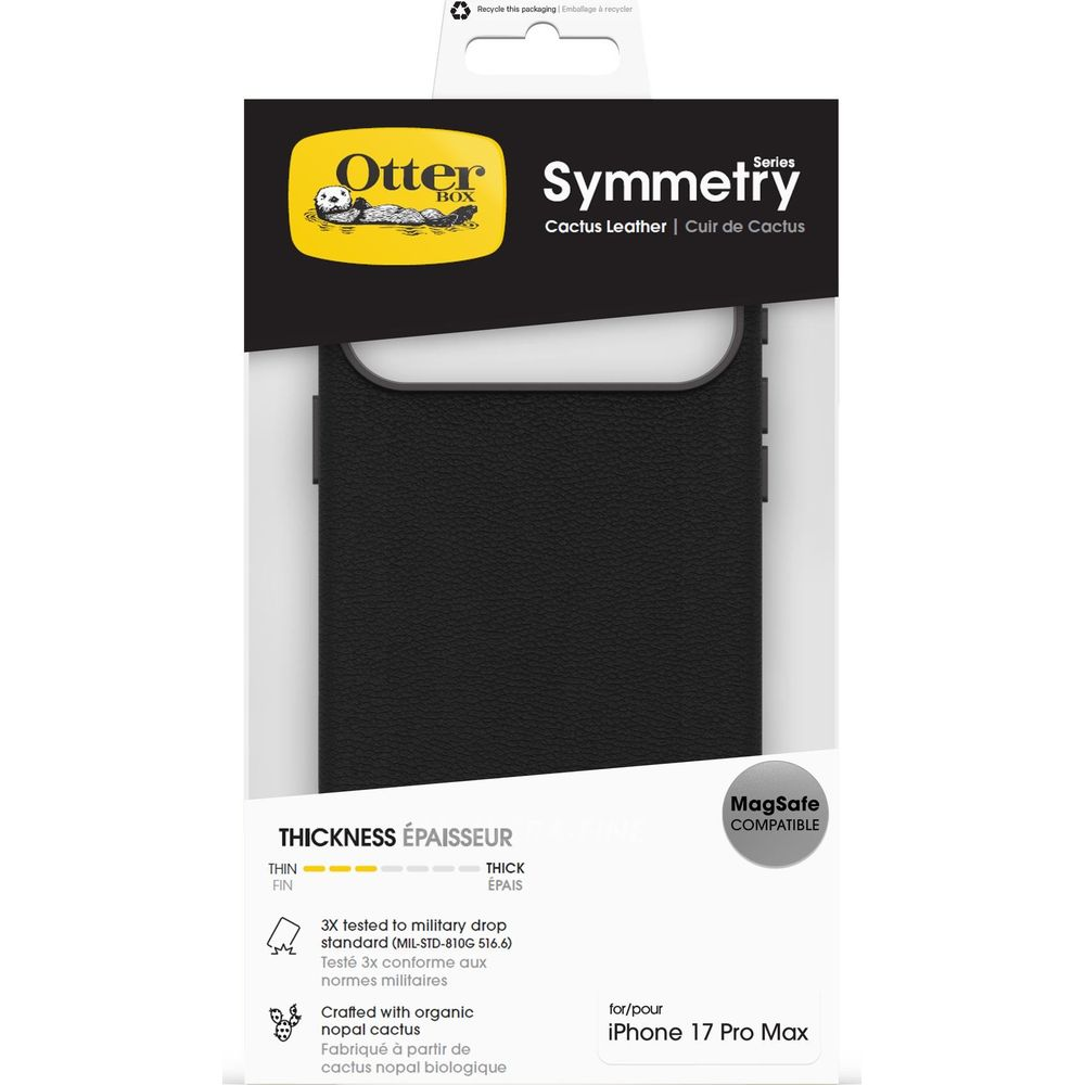 Zwarte OtterBox Symmetry hoes voor iPhone 17 Pro Max, van cactushuid.