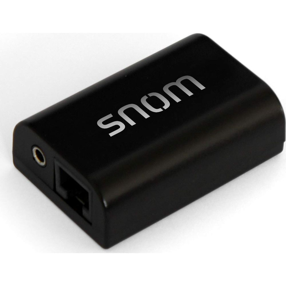 Kleines schwarzes SNOM-Gerät mit einem RJ45-Anschluss und einem runden Anschluss.