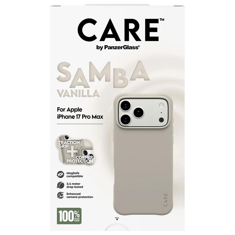 Eine beige Handyhülle für das iPhone 17 Pro Max.