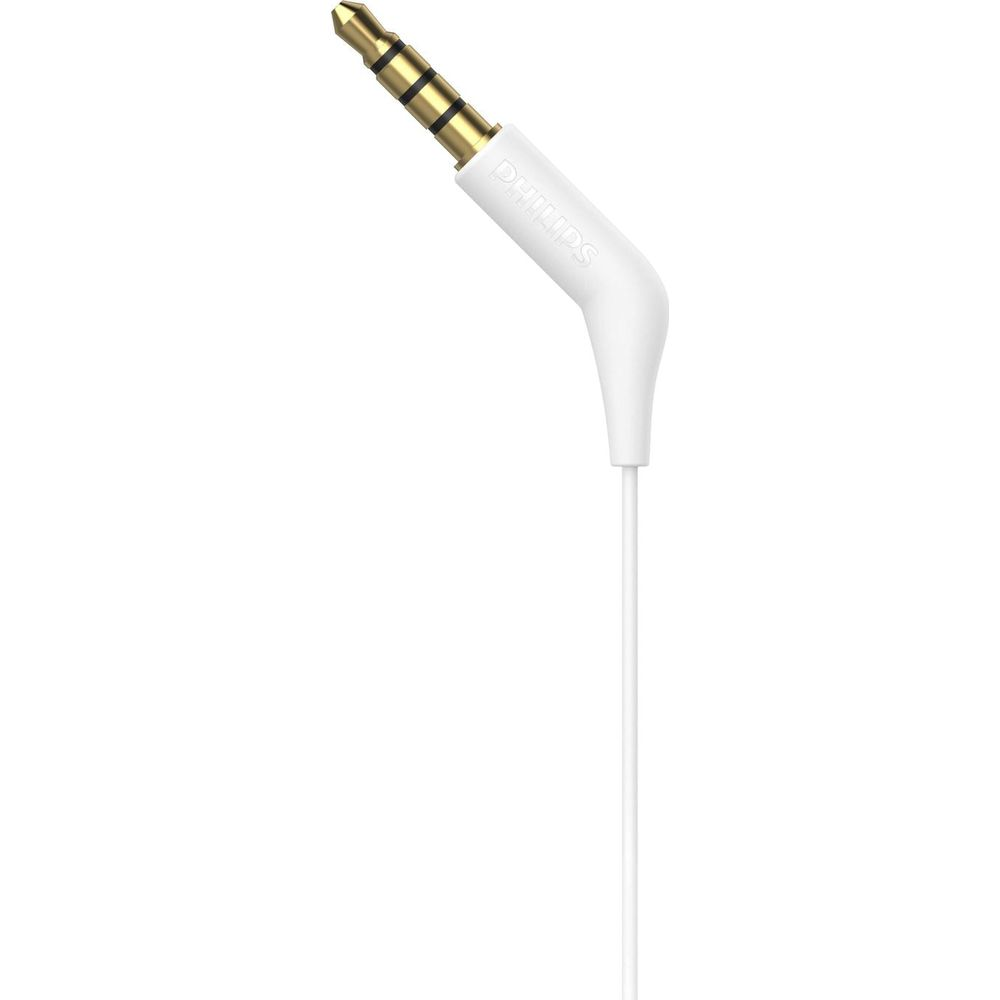 Une prise casque blanche avec connecteur doré et logo Philips.
