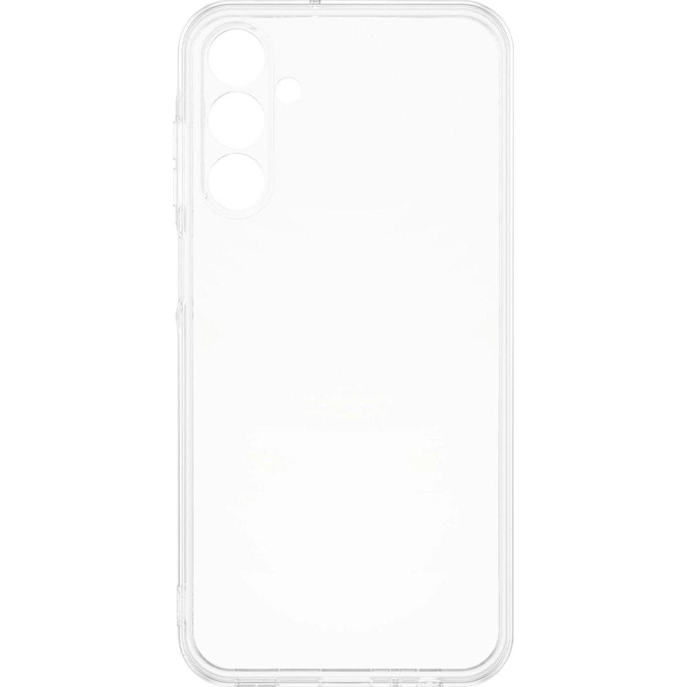 Custodia trasparente per telefono con tre ritagli per obiettivo della fotocamera in alto.