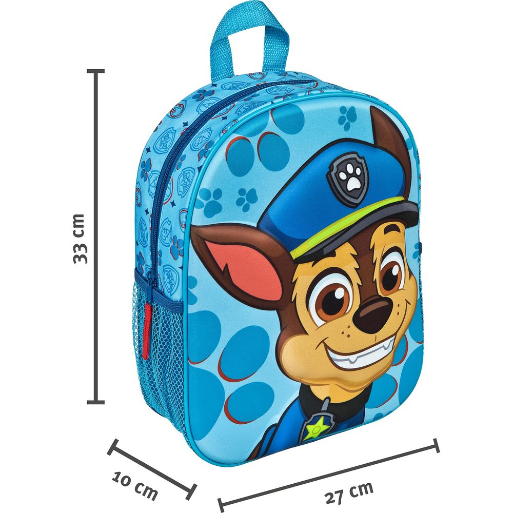 Blue backpack featuring Chase from Paw Patrol, measuring 33x27x10 cm.