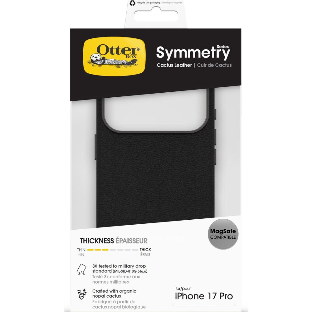Zwarte Otterbox Symmetry hoes voor iPhone 17 Pro van cactusleer.