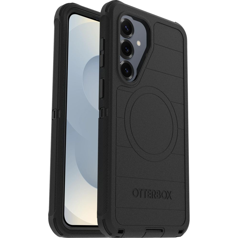 Custodia nera Otterbox per telefono con ritaglio fotocamera e motivo.