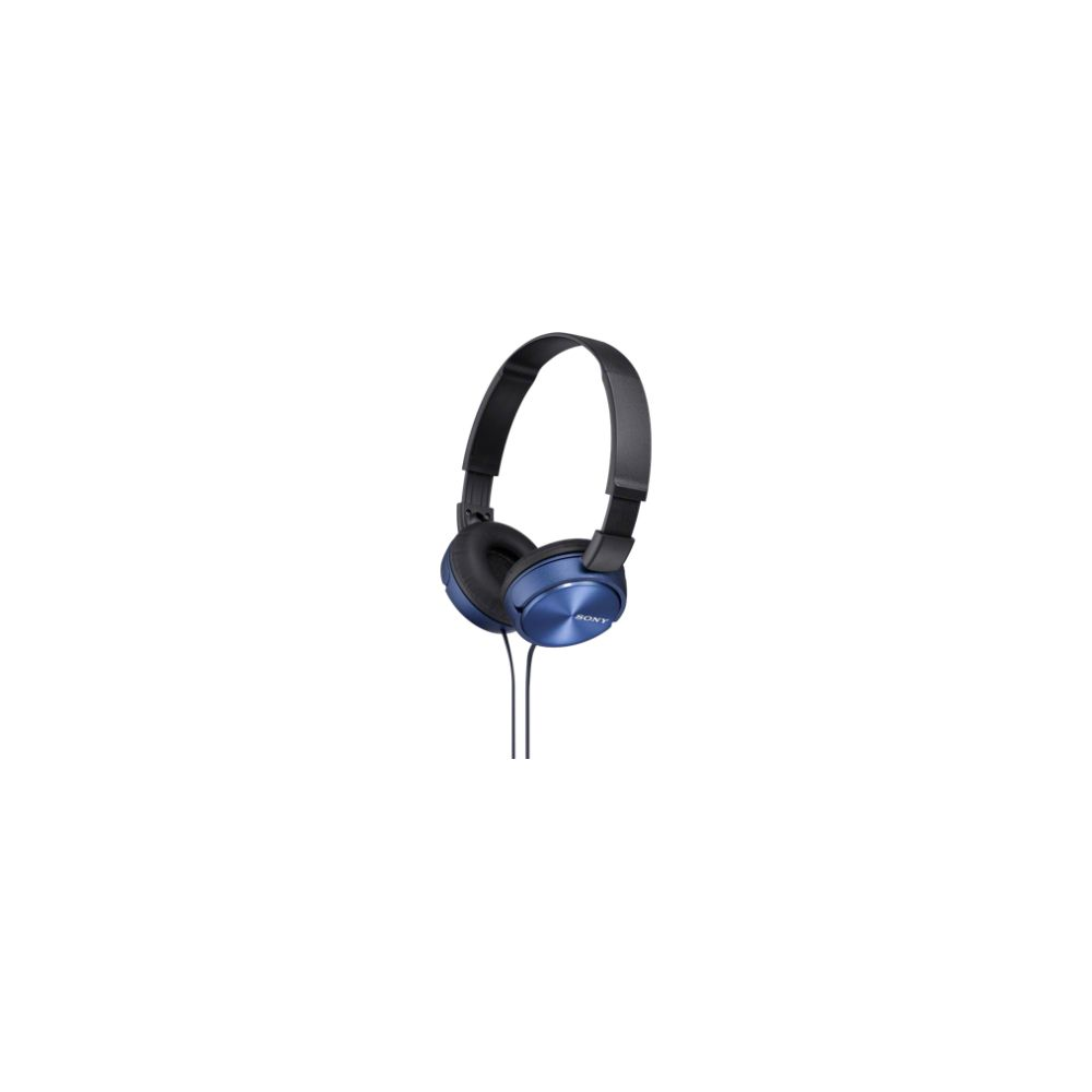 Cuffie Sony blu con archetto e cavo neri.