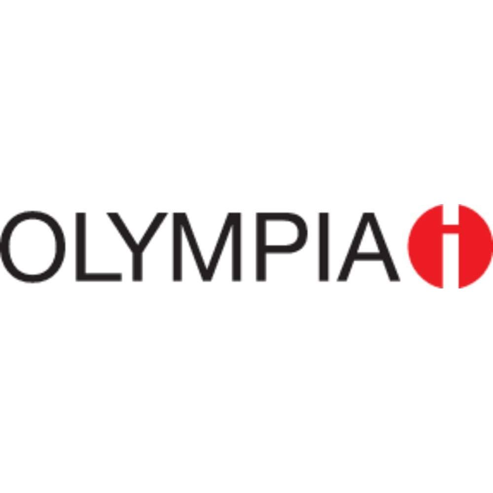 Logo przedstawia słowo OLYMPIA z czerwonym kołem i białym 'i'.
