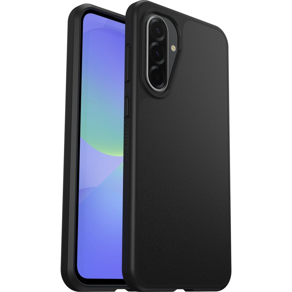 Téléphone noir dans étui Otterbox avec système de caméra.