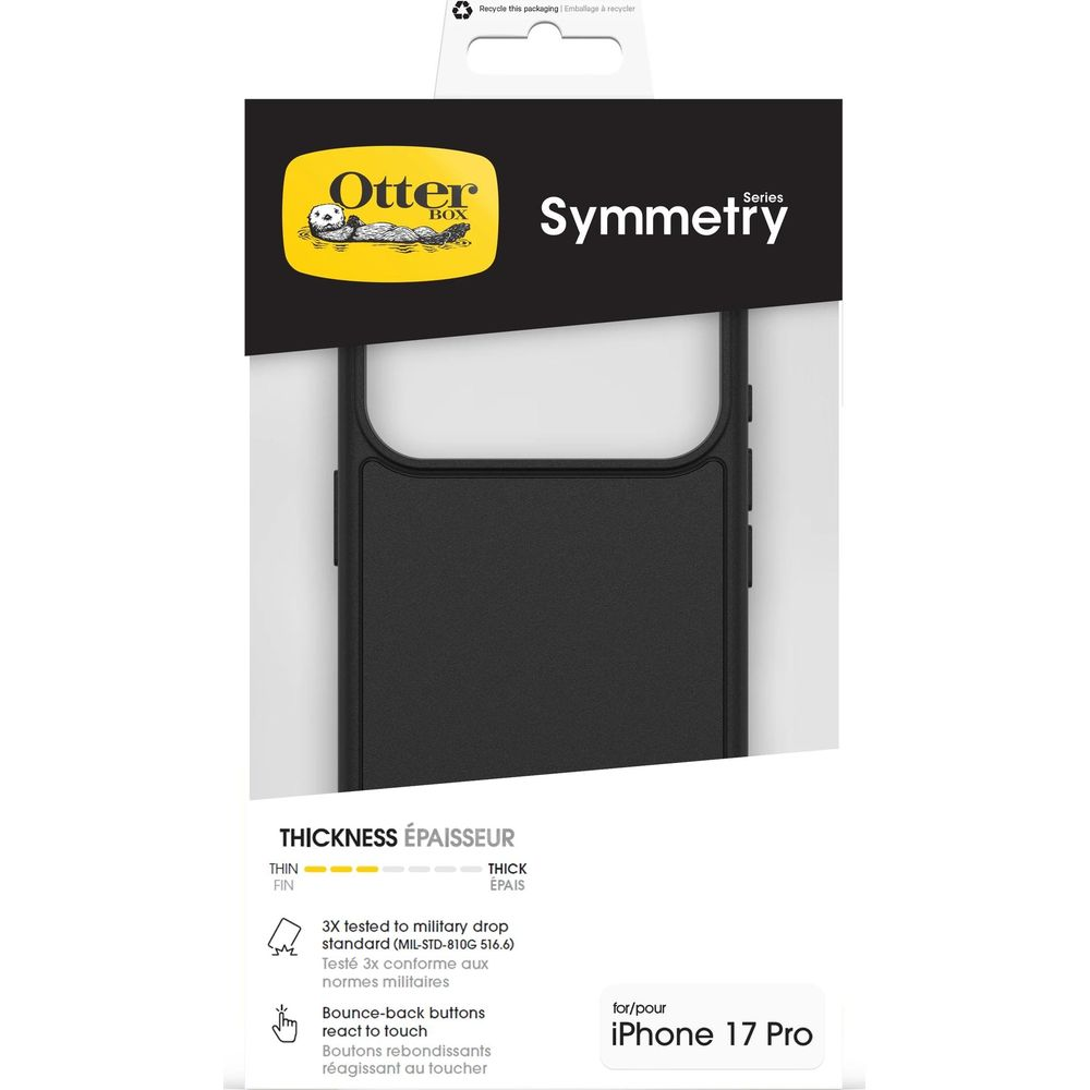 OtterBox Symmetry hoesje voor iPhone 17 Pro zwart, militaire valbescherming.