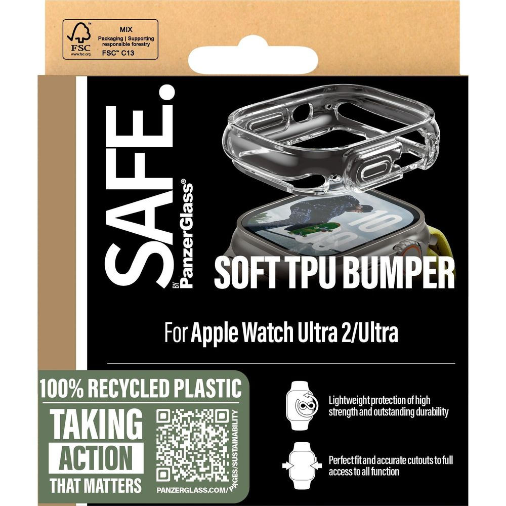 SAFE by PanzerGlass soft TPU bumper for Apple Watch Ultra 2/Ultra.