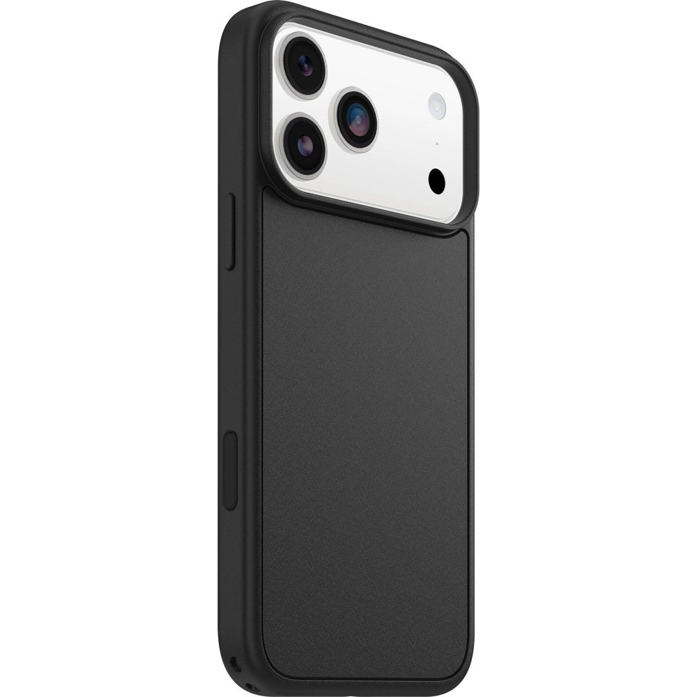 Coque de téléphone noire avec découpe triple caméra et dos mat.