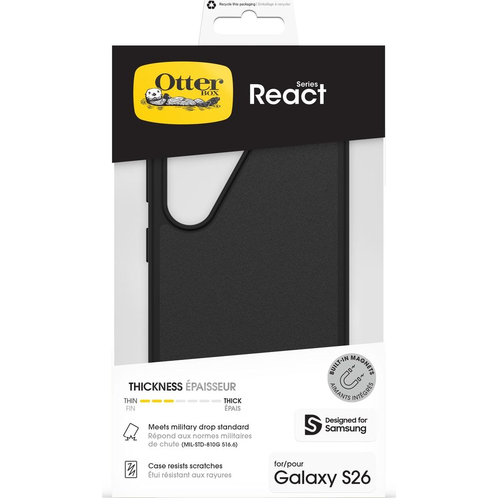 OtterBox React hoesje voor Galaxy S26 in zwart met magneten.