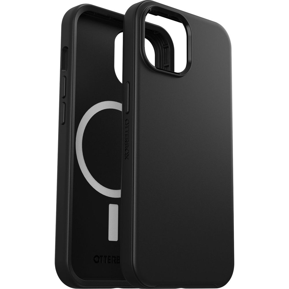 Twee zwarte telefoonhoesjes naast elkaar. Eén is open en toont de binnenkant.
